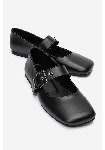 Luvi Shoes Jonas Siyah Cilt Hakiki Deri Kemerli Kadın Babet Ayakkabı