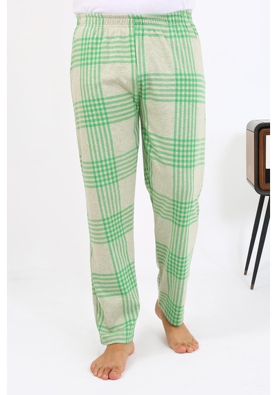 Akbeniz Erkek Ekoseli Desen Penye Tek Alt Pijama 27540 Yeşil