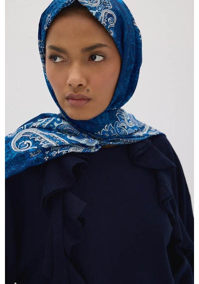 Mirsoy Scarf Elisa Pamuk Etnik Desen Şal Lacivert