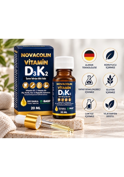 Novacolin Vitamin D3 K2 Damla 1000 Iu D3 + K2 Mk-7 20 Ml