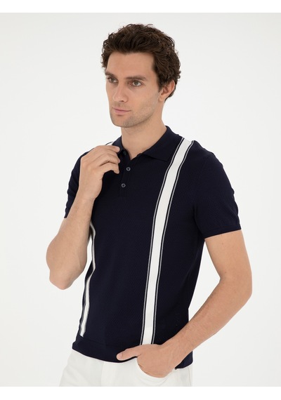 Lacivert Slim Fit Polo Yaka Triko T-shirt