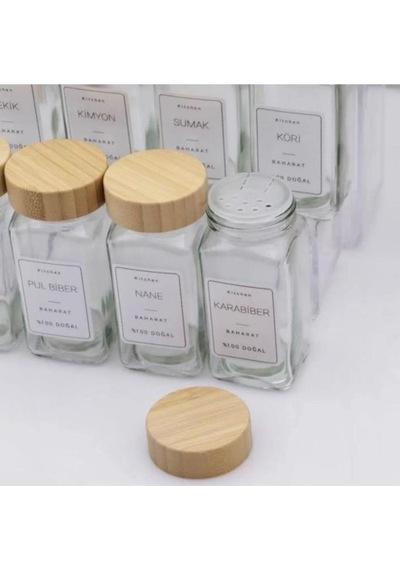 Bambu Kapaklı 12 Adet Cam Baharatlık Seti 120 Ml Bambu