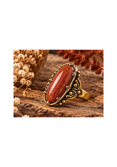 Esoo Jewelry Vintage Tasarım Simli Kahve Taşlı Ayarlanabilir Kadın Yüzük - Antik Gold Görünümlü Kahverengi Esoo Jewelry Vintage Tasarım Simli Kahve Taşlı Ayarlanabilir Kadın Yüzük - Antik Gold Görünümlü Kahverengi