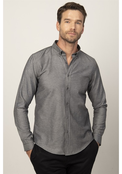 Tudors Slim Fit Dar Kesim Oxford Spor Erkek Gömlek-21475 Gri Tudors Slim Fit Dar Kesim Oxford Spor Erkek Gömlek-21475 Gri