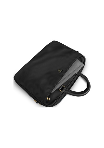 Guess 15-16 İnç Laptop Çantası Naylon Kumaş Metal Üçgen Logolu Omuz Askılı Siyah