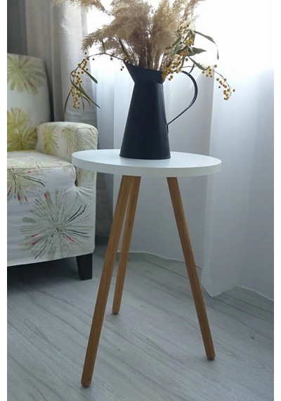 Tekli Yan Sehpa Çiçeklik Saksılık Standı Dekoratif Yan Sehpa Seti Ahşap Ayaklı 33 Cm Çap - Beyaz Beyaz