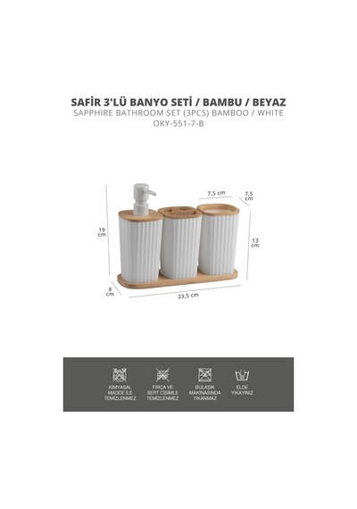 Safir Bambu 3'lü Set Beyaz Beyaz