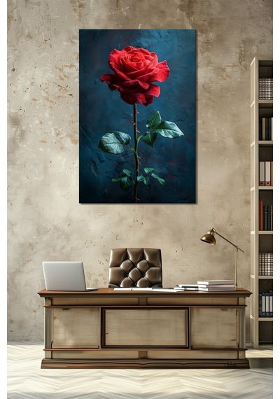 Gül Baskılı Cam Tablo Kırmızı Gül Çiçeği Modern Dekoratif Duvar Tablosu
