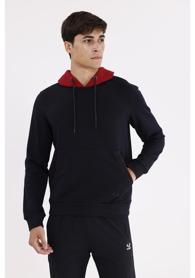 Rowinger Kanguru Cepli Ayarlanabilir Kordonlu Ribana Manşetli Rahat Kesim Kapüşonlu Sweatshirt Blue