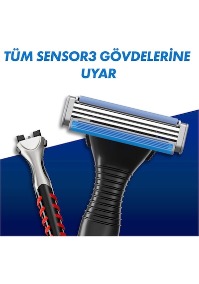 Gillette - Sensor3 Tıraş Bıçağı - 3 Bıçaklı - Kayganlaştırıcı Bant Ve Oynar Başlık - 1 Adet + 6 Yedek Bıçak