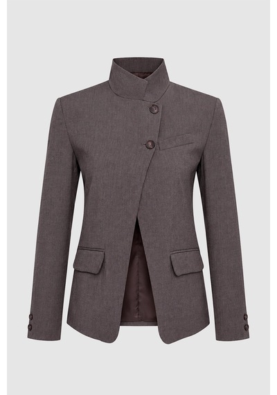 Thalure Kadın Kahverengi Dik Yaka Düğmeli Oversize Blazer