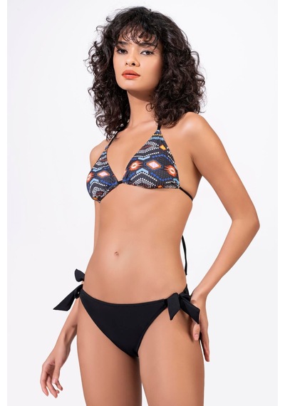 Endeep Kadın Geometrik Dokulu Desenli Üçgen Bikini Takımı Siyah