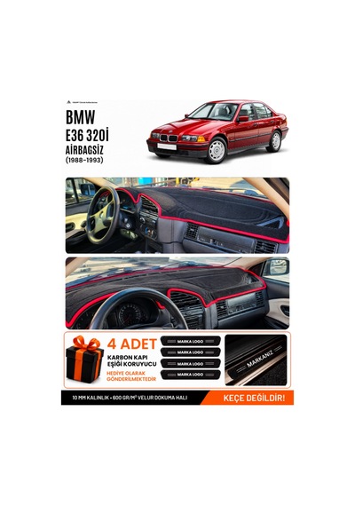 Bmw 3.20ı E36 Aırbagsiz 1990-2000 Uyumlu Torpido Örtüsü, Torpido Kılıfı - Siyah-kırmızı - Bm013