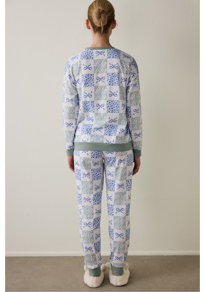 Penti Kırık Beyaz Cute Bows Bisiklet Yaka Pamuklu Uzun Kollu Pijama Takımı