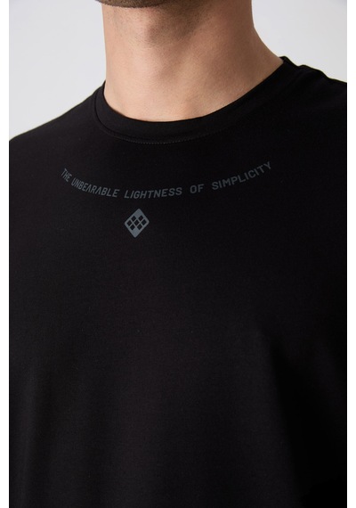 Tommy Life Siyah Pamuklu Kalın Yumuşak Dokulu Oversize Fit Baskılı Erkek T-shirt - 88343 Siyah