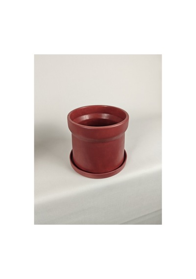 Hugo Seramik Saksı Mat Bordo Tabaklı Çap:18cm Yük:16cm