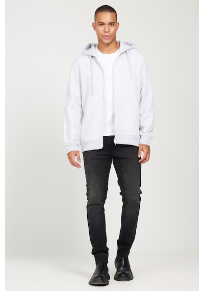 AC&Co / Altınyıldız Classics Erkek Kar Melanj Standart Fit Normal Kesim Kapüşonlu Fermuarlı Sweatshirt Kar Beyaz