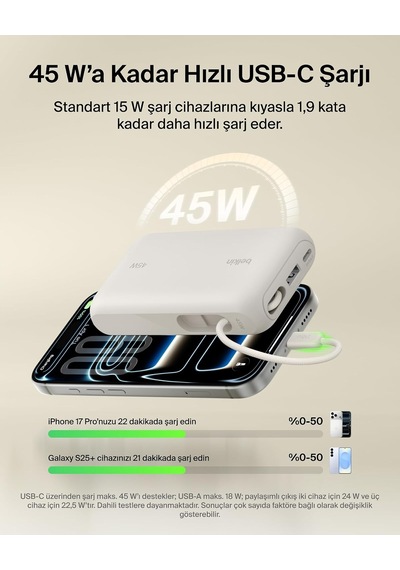 Ultracharge 10000 Mah Usb-c Kablolu Ve Ekranlı Power Bank, Kum Rengi