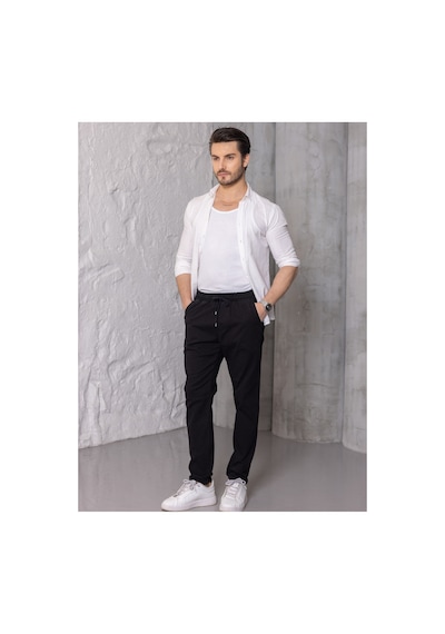 Blayn Jeans Erkek Krem Jogger Pantolon Rahat Kesim, Bağcıklı, Mevsimlik Günlük Kullanım Siyah
