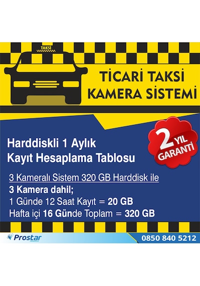 Ticari Taksi 3 Kameralı 320 Gb Harddisk Dahil Araç Kamera Seti