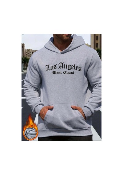 Blackjack Giyim Losangeles Baskılı Kapüşonlu Sweatshirt Gri