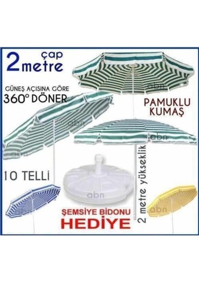 Pamuklu Kumaş Büyük Boy Açı Verilen 2 Mt Şemsiye Su Bidonu Beraber Bahçe,balkon,teras,plaj Şemsiyesi Çok Renkli
