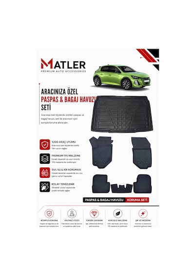 Peugeot 208 2025 Model 4d Ekstra Havuzlu Paspas Ve Bagaj Havuzu Set