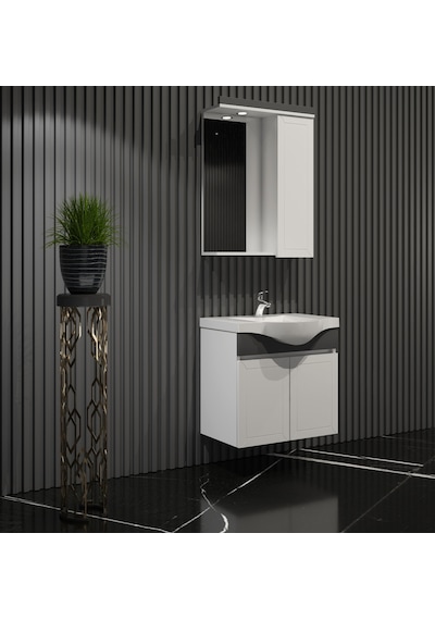 Lilyum Banyo Dolabı Takımı 55Cm Balon Kapak Pk109 Renkli Panel Beyaz