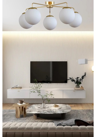 Marıa Modern Globe Kapalı Camlı Plofonyer Beşli Avize Beyaz