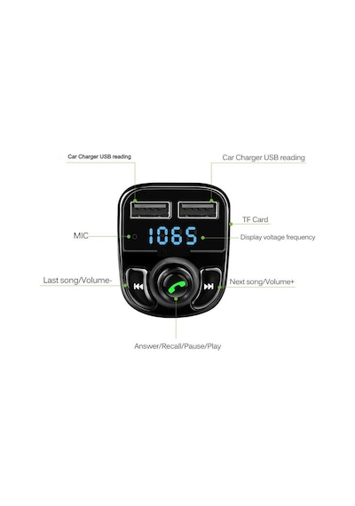 Araç Fm Transmitter Bluetooth Usb Mp3 Sd Kart Çakmaklık Girişli