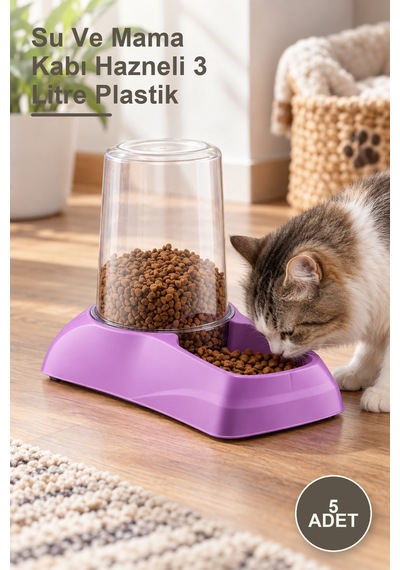 5 Adet Su Ve Mama Kabı Hazneli 3 Litre Plastik