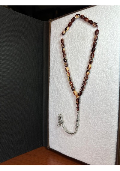 Sıkma Kehribar Tesbih Kahverengi/krem Kapsül Kesim 7x10mm T-259