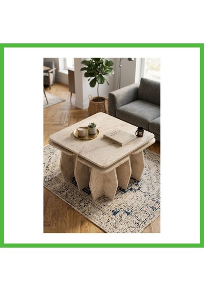 Vaveni Orta Sehpa Ve Zigon Sehpa 5'li Set Modern Çok Amaçlı Salon Oturma Odası Yan Sehpa 9249 Traverten Arz