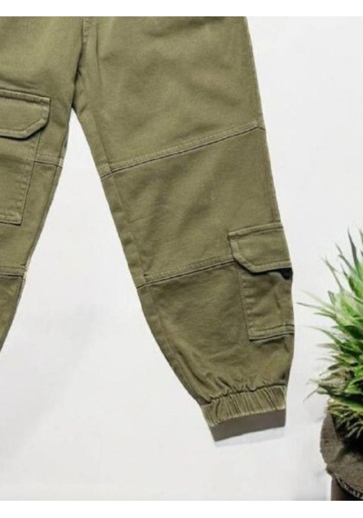 Çikoby Erkek Çocuk Beli Paçası Lastikli Cep Detaylı Dokuma Pantolon-14874 Haki
