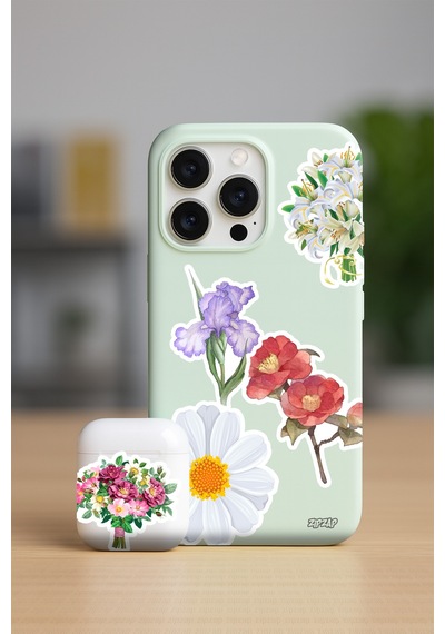 Çiçek Ve Çiçek Buketi Temalı Telefon Laptop Bullet Journal Yapışkanlı Folyo Sticker Paketi 25 Adet Çok Renkli