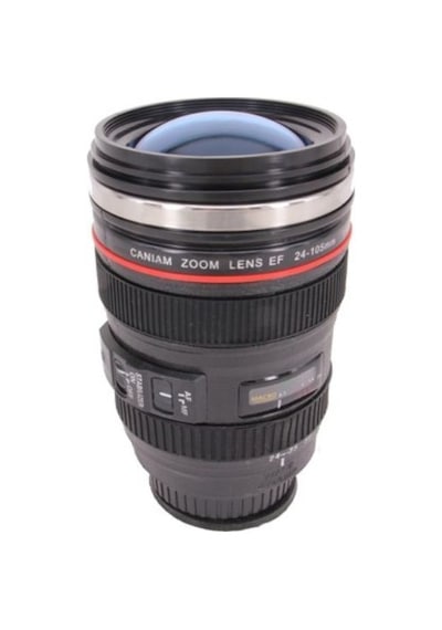 Cam Kapaklı Kamera Lens Objektif Görünümlü Termos Kupa Mug Bardak 15cm 8cm - 24242406376sa Siyah