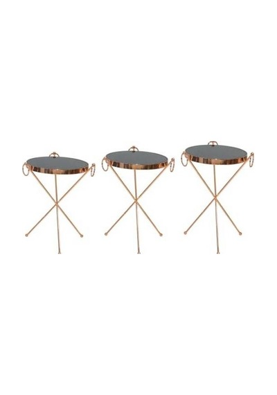Brc Zigon Küpe Model Sehpa Metal Bakır Roza Renk Ayak Kırılmaz Temper Siyah Cam Tabla El Yapım