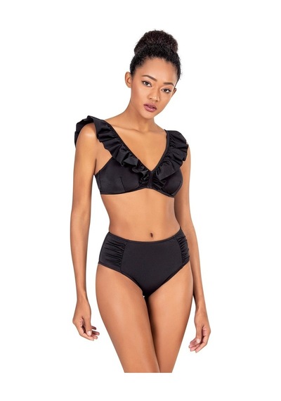 Endeep Kadın Yüksek Bel Fırfırlı Siyah Bikini Takımı
