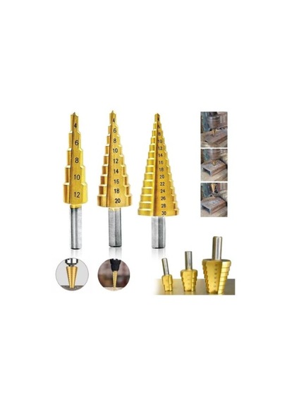 3 Parça Hss Kademeli Matkap Ucu Sac Delme Panç Seti 4 Mm - 32 Mm