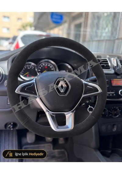Dacia Logan Mcv Dikme Direksiyon Kılıfı Alcantara Süet Monza Black Tuşsuz 2017-2021 Siyah