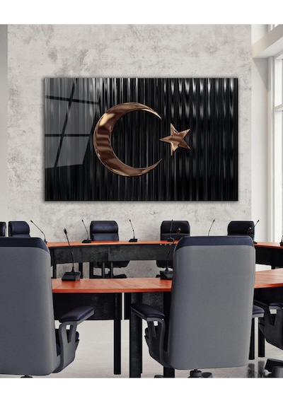 Türk Bayrağı Cam Tablo Bakır Renk Modern Ev Ofis Salon Kurum Hediyelik Tablo