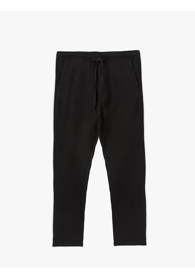 Koton Pamuklu Müslin Chino Cep Detaylı Beli Bağcıklı Pantolon Siyah 5sam40011hw Siyah