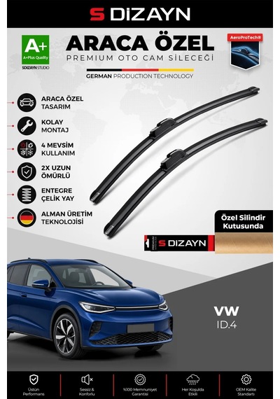 S-dizayn Volkswagen Id.4 Ön Cam Silecek Seti 2021 Üzeri Premium Araca Özel 70-45 Cm A+ Kalite