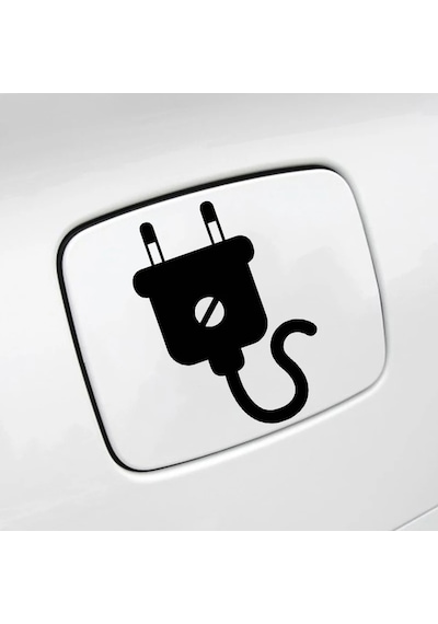 Elektrikli Araba Depo Kapağı Fiş Resmi Sticker Etiketi Siyah Renk 14cm