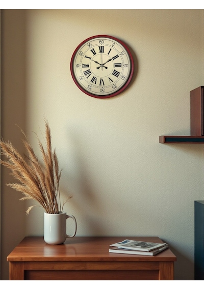 36 Cm Kırmızı Retro Duvar Saati Çok Renkli