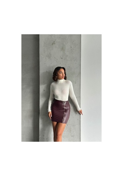 Verymoda Fermuarlı Deri Etek F0125 Bordo