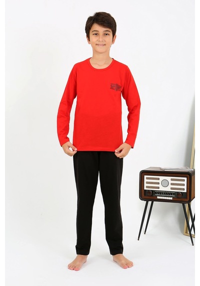 Akbeniz Erkek Çocuk Uzun Kol Penye Pijama Takım 20437 Kırmızı