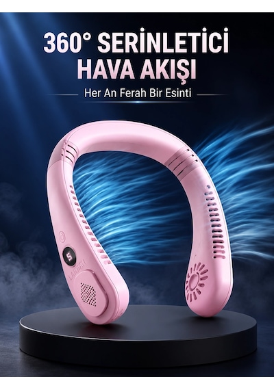 Pembe Boyun Fanı Kablosuz Taşınabilir Sessiz Çalışan Kişisel Serinletici Fan
