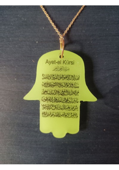 Ayetel Kürsi Fatma Ana Eli Karanlıkta Parlayan Fosforlu Zincirli Kolye Yeşil