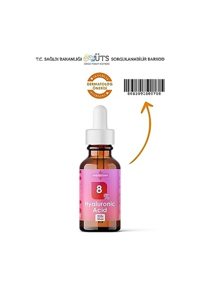 Hyaluronic Acid%8 Serum Kuru Ciltler İçin Nemlendirici Hyaluronik Asit%8